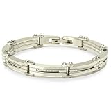 Mens Contemporary Stainless Steel Cable Inlay Bracelet
