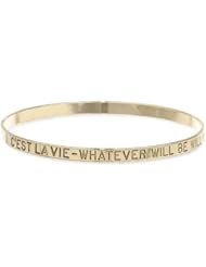Yochi Cest La Vie Gold Inscription Bangle Bracelet, 8.75"