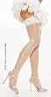 Sheer Lace Top Stockings With Woven Wedding Bells And Ribbon Pattern With Rhinestones