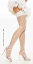 Sheer Lace Top Stockings With Woven Wedding Bells And Ribbon Pattern With Rhinestones