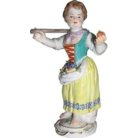 Meissen hand painted Garden Children Sculpture entitled Girl with Staff and Fruit by Meissen