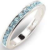 Women's Stone Band Aquamarine Swarovski Crystal Ring, Sterling Silver .925