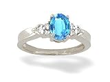 14K White Gold Genuine Oval Blue Topaz and Diamond Ring