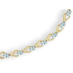 14K Yellow Gold Genuine Oval Aquamarine Bracelet by Jewels For Me