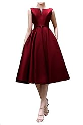 A-line Tea Length Satin Lace-Up Evening Dress/Bridesmaid Dress/Prom Dress 