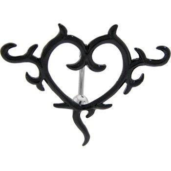 Black TOP DROP Heart TATTOO Belly Ring