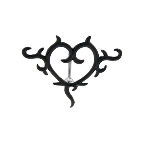 Black TOP DROP Heart TATTOO Belly Ring