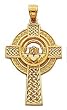 Charm - 14kt Solid Yellow Gold Claddagh Cross Pendant