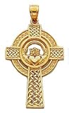 Charm - 14kt Solid Yellow Gold Claddagh Cross Pendant