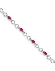 14k White Gold W/ Diamond And African Ruby Gemstone Bracelet, Size 4.39