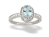 14K White Gold Genuine Oval Aquamarine and Diamond Couture Ring