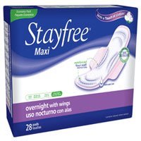 Stayfree Maxi, Overnight with Wings, 28 ct.