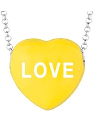 Sterling Silver 17mm Yellow enamel Sweethearts LOVE Heart Pendant