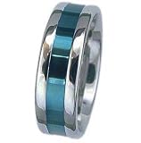 7MM High Polished Stainless Steel Ring With Blue Inlay in Center