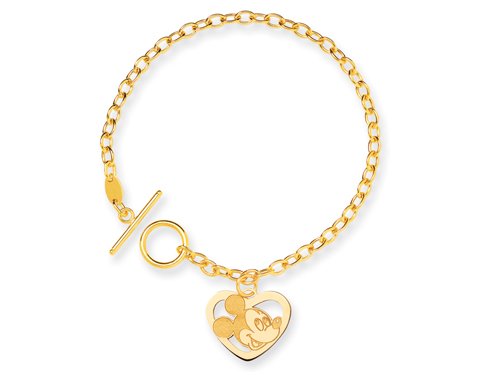 Disney 7.5inch Mickey Heart Charm Bracelet - 14kt Yellow Gold