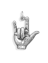 I Love You Hand Sign Language Charm Sterling Silver