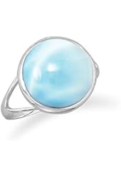 Rhodium Plated Round Larimar Ring