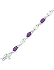 Created Opal, Amethyst and Diamond Sterling Silver Bracelet