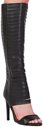 AKIRA Strappy Knee High Cut Out Open Toe White Heels