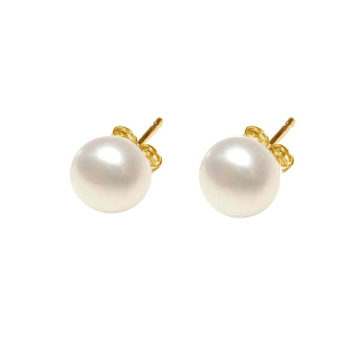 8mm AAA Freshwater Cultured Pearl Button Stud Earrings 10K Yellow Gold