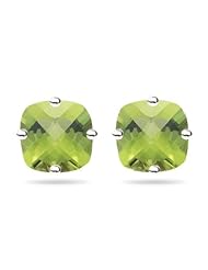1.25 Cts of 5 mm AAA Cushion Checker Board Peridot Stud Earrings in 18K White Gold