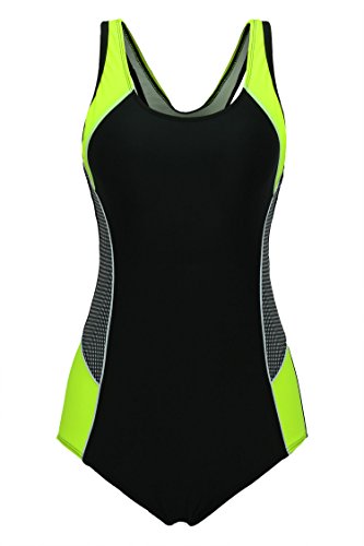 ReliBeauty Womens Color Block One Piece Bathing Suit (12-14, Black)