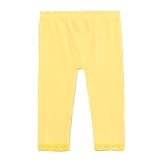 Yellow Knee Length Stretch Lace Trim Opaque Leggings Girls 7-16
