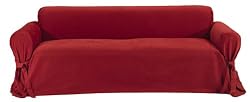 Classic Slipcovers Brushed Twill Sofa Slipcover, Red