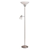 Floor Lamp with Reading Light and Glass/Steel Shades