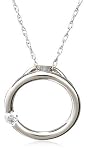 : 14k White Gold Diamond Circle Pendant (.03 cttw, J Color, I2 Clarity), 18"