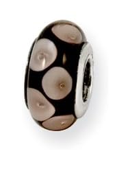 Black and Gray Dotted, Glass Charm for 3mm Charm Bracelets