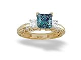 14K Yellow Gold Square Created Alexandrite and Diamond Engagement Ring