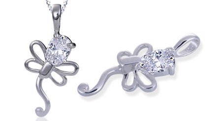 Oval Cut White Cz Dragonfly Pendant Sterling Silver