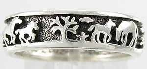 Southwestern Style Horse & Pony Story Band Ring in Sterling Silver for Men or Women, Sizes 5, 6, 7, 8, 9, 10, 11, 12 and 13, #10825