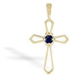 14K Yellow Gold Genuine Round Sapphire Cross Pendant
