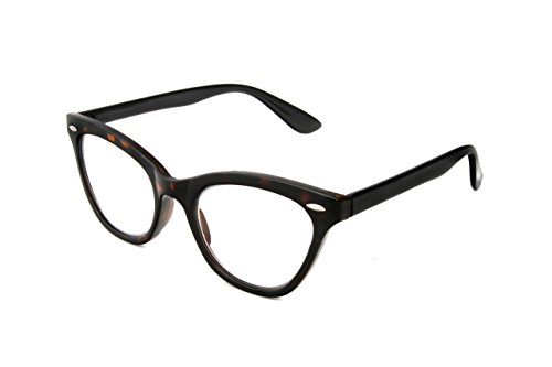 Hot Optix Womens Cat Eye Wayfarer Reading Glasses, Dark Tortoise Frame/ Black Temple/ Clear Lens/ +1.50