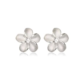 Olive N Figs Sterling Silver Floral Stud Earring with CZ center - 10mm