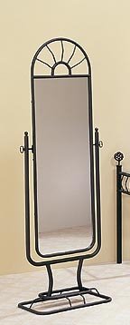 Modern Sunburst Design Bedroom Cheval Mirror in Satin Black Finish