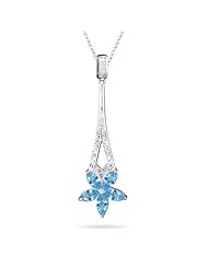 0.09 Cts Diamond & 1.25 Cts Blue Topaz Long Pendant in 14K White Gold