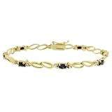 18K Gold Overlay Sterling Silver Genuine Sapphire Stone Double Oval Link Bracelet w ...