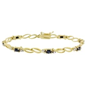 18K Gold Overlay Sterling Silver Genuine Sapphire Stone Double Oval Link Bracelet w/ Diamond-Accent, 7.25″