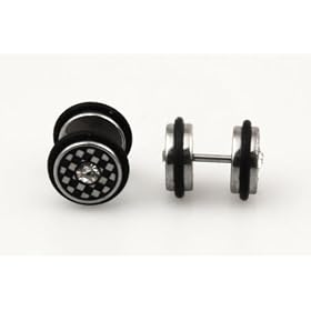 Pair of Stud Earrings Stainless Steel Fake Plugs with CZ Stones