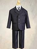5 Piece Dark Gray Pin-Striped Suit with Silver Tie Size 8 to 14