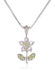 Sterling Silver Peridot Flower Pendant Necklace, 18"
