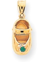 14k Gold 3-D May/Emerald Engraveable Baby Shoe Charm