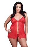 Plus Size Red Lace Babydoll Flyaway Open Front Sexy Lingerie