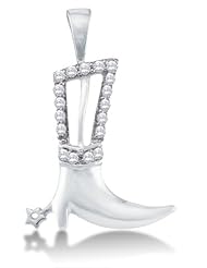 10K Yellow and White Two Tone Gold Cowboy Cowgirl Boot Channel Set Round Diamond Pendant - (Height = 15mm ; Width = 14mm) - (1/10 cttw)