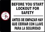 BEFORE YOU START LOCKOUT FOR SAFETY (W/GRAPHIC) (BILINGUAL) 10" x 14" Adhesive Vinyl Sign