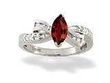 14K White Gold Genuine Marquise Garnet and Diamond Bow Ring