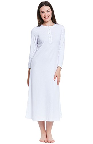 Del Rossa Women's Cotton Knit Nightgown, Long Henley Sleep Dress